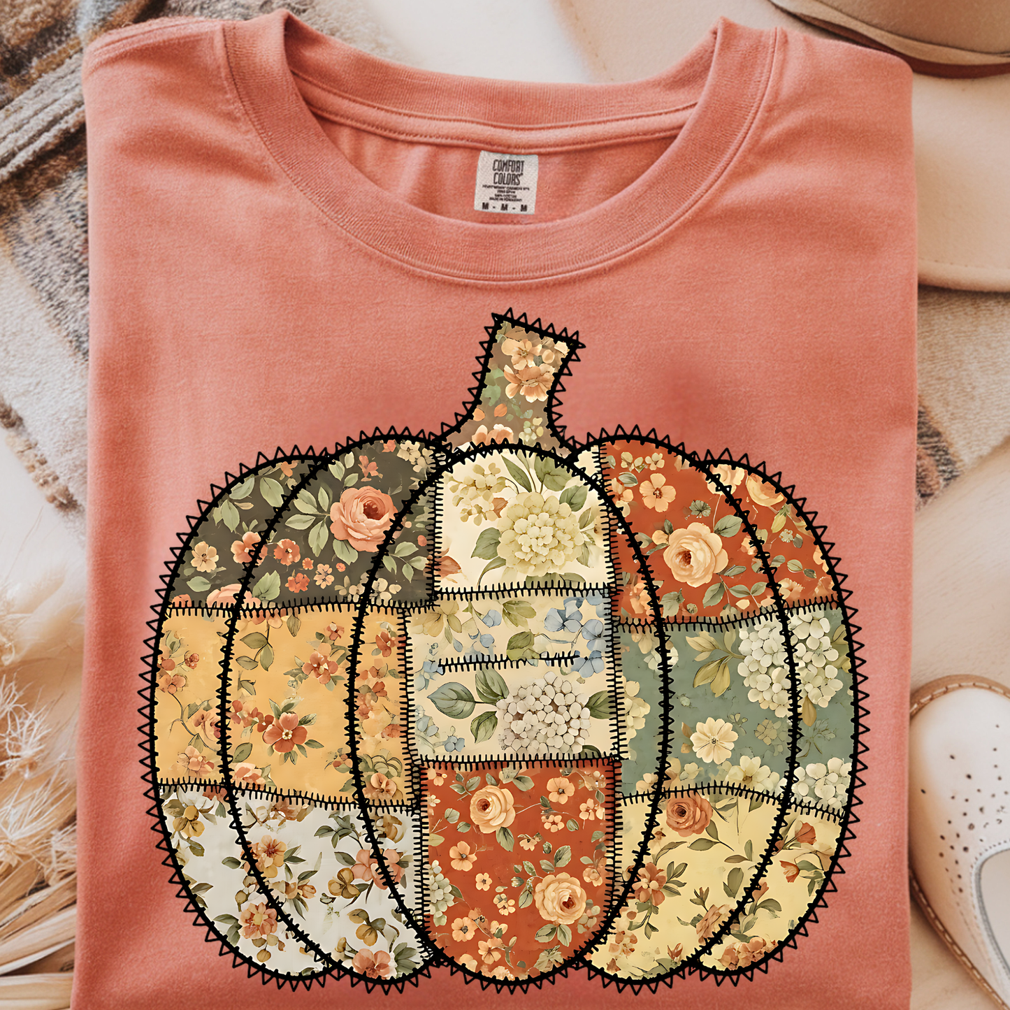 Vintage Floral Pumpkin DTF Print