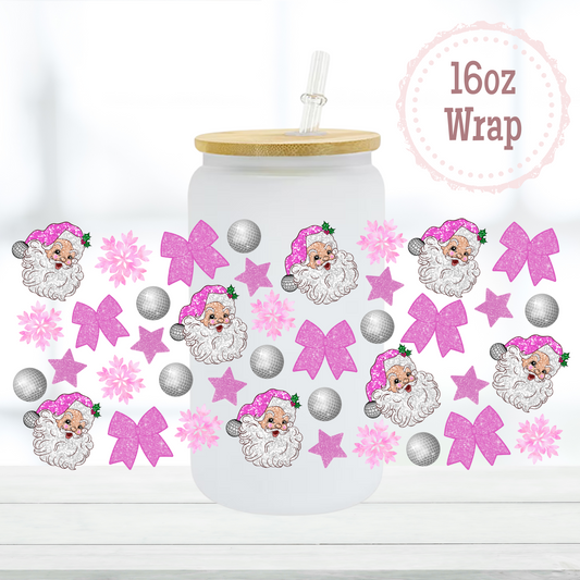 Pink Glitter Santa 16oz UVDTF Cup Wrap