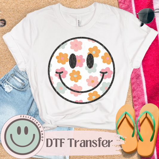 Smiley Flowers DTF Print