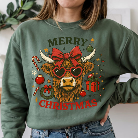 Merry Christmas Cow DTF Print