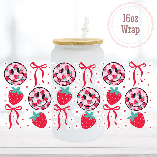 Smiley Strawberries 16oz UVDTF Cup Wrap