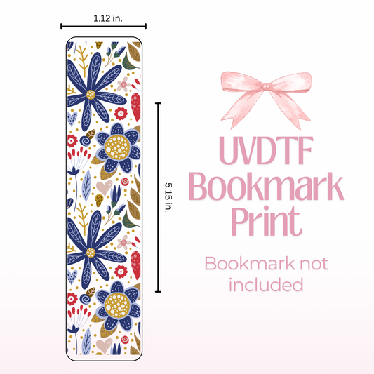 Navy Flowers Double Sided Bookmark
