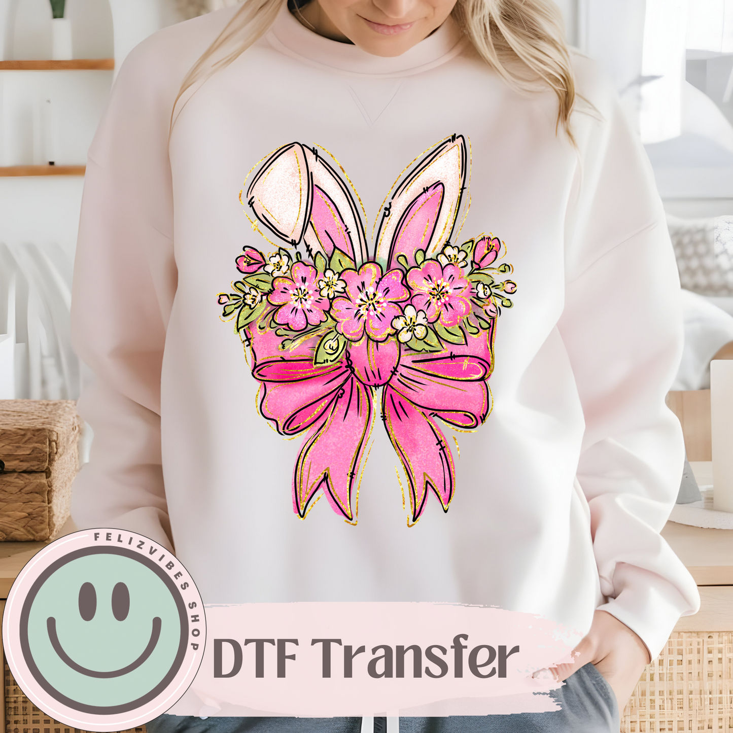 Floral Bunny Ears Bow DTF