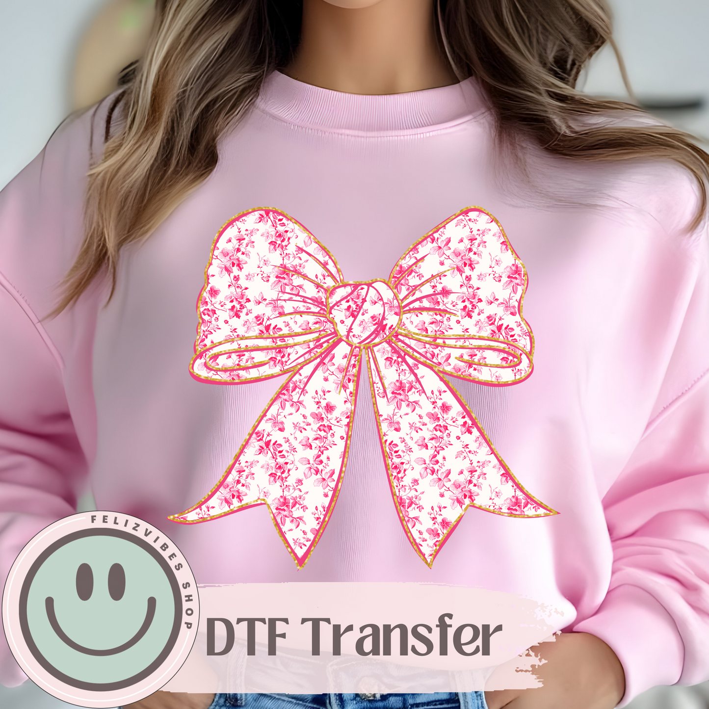 Floral Pink  Bow DTF