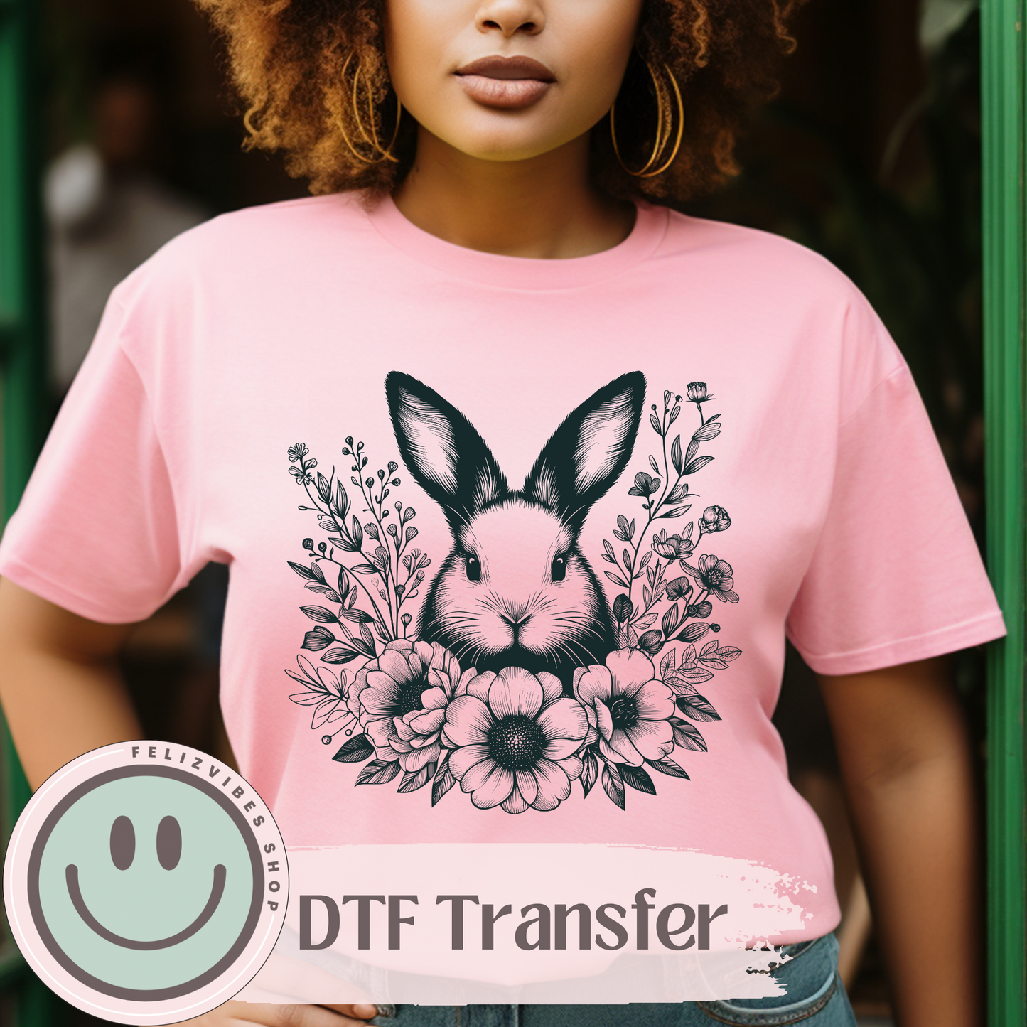 Black Bunny Floral DTF