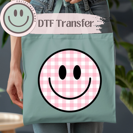 Pink Checkered Smiley DTF Print