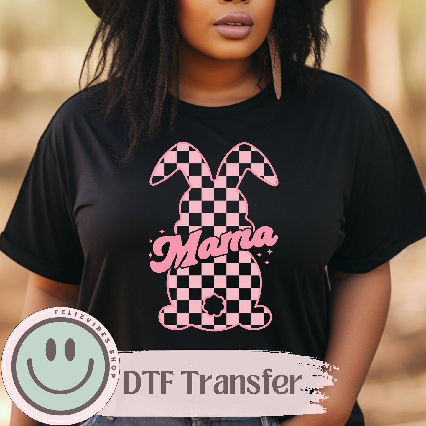 Mama Bunny Checkered DTF Print