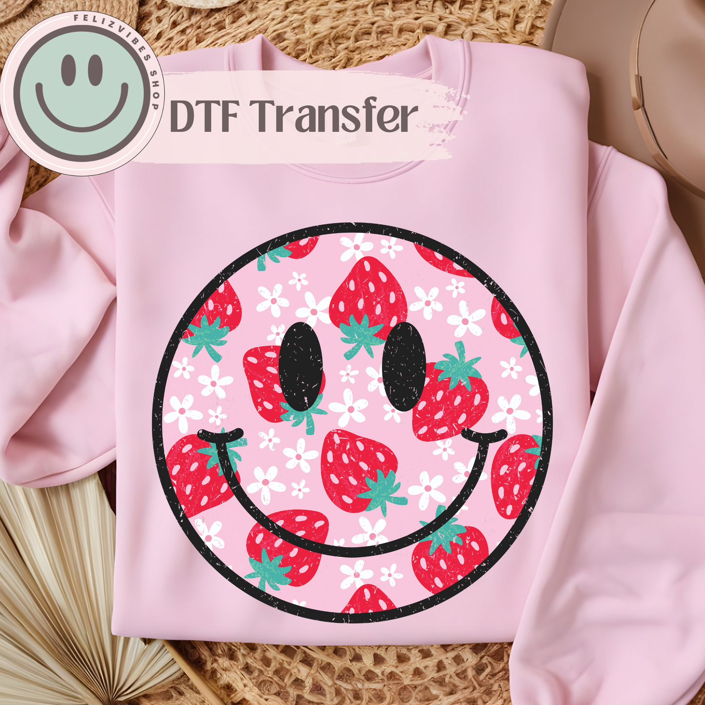 Strawberry Smiley DTF Print