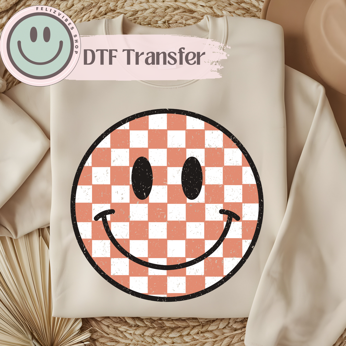 Boho Checkered Smiley DTF Print