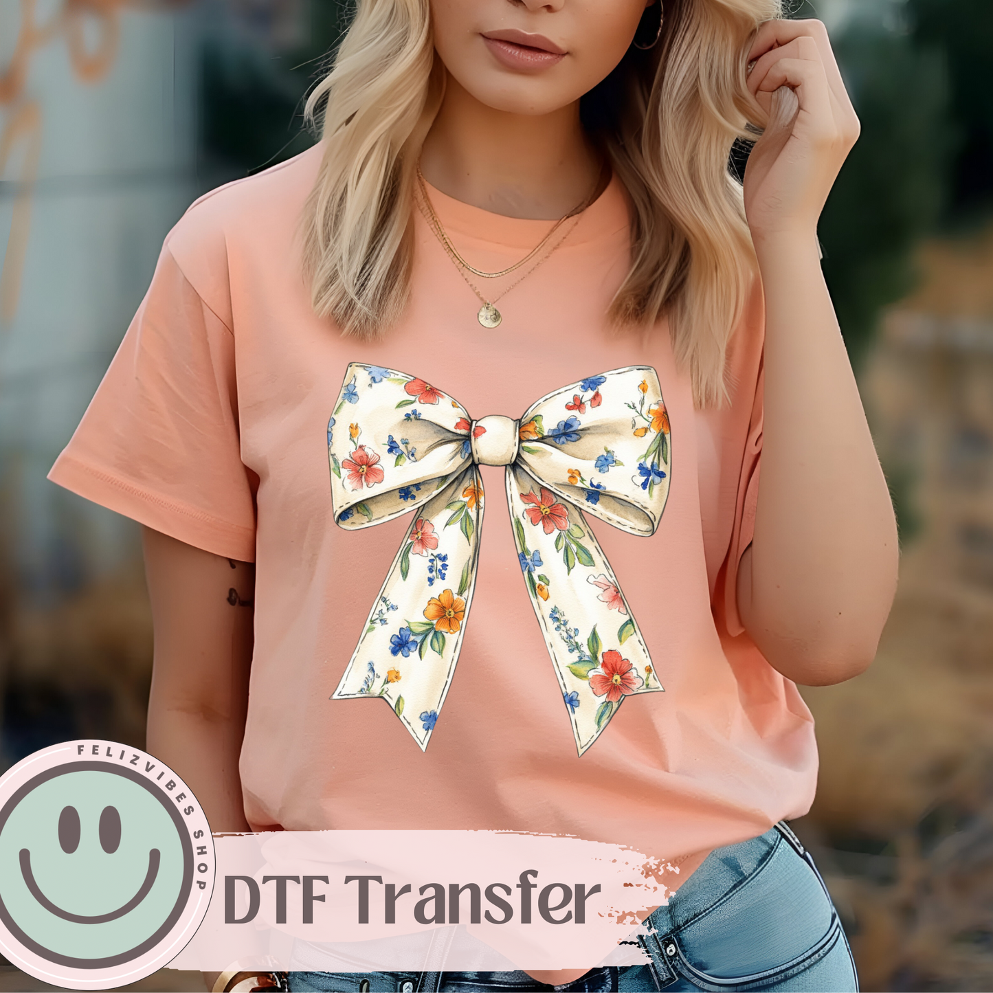 Spring Floral Bow DTF Print