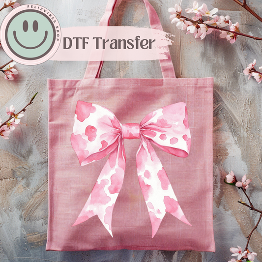 Pink Cow Bow DTF Print