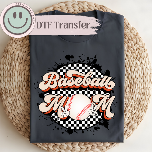 Baseball Mom Checkered DTF Print