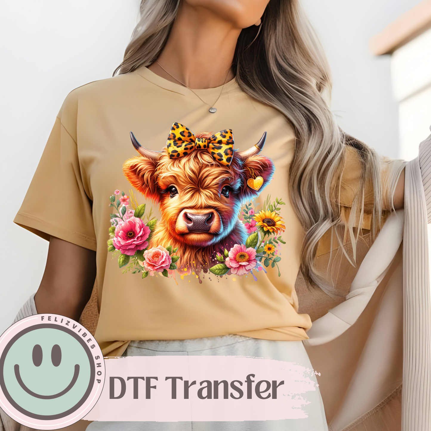 Cow Gold Bow DTF Print