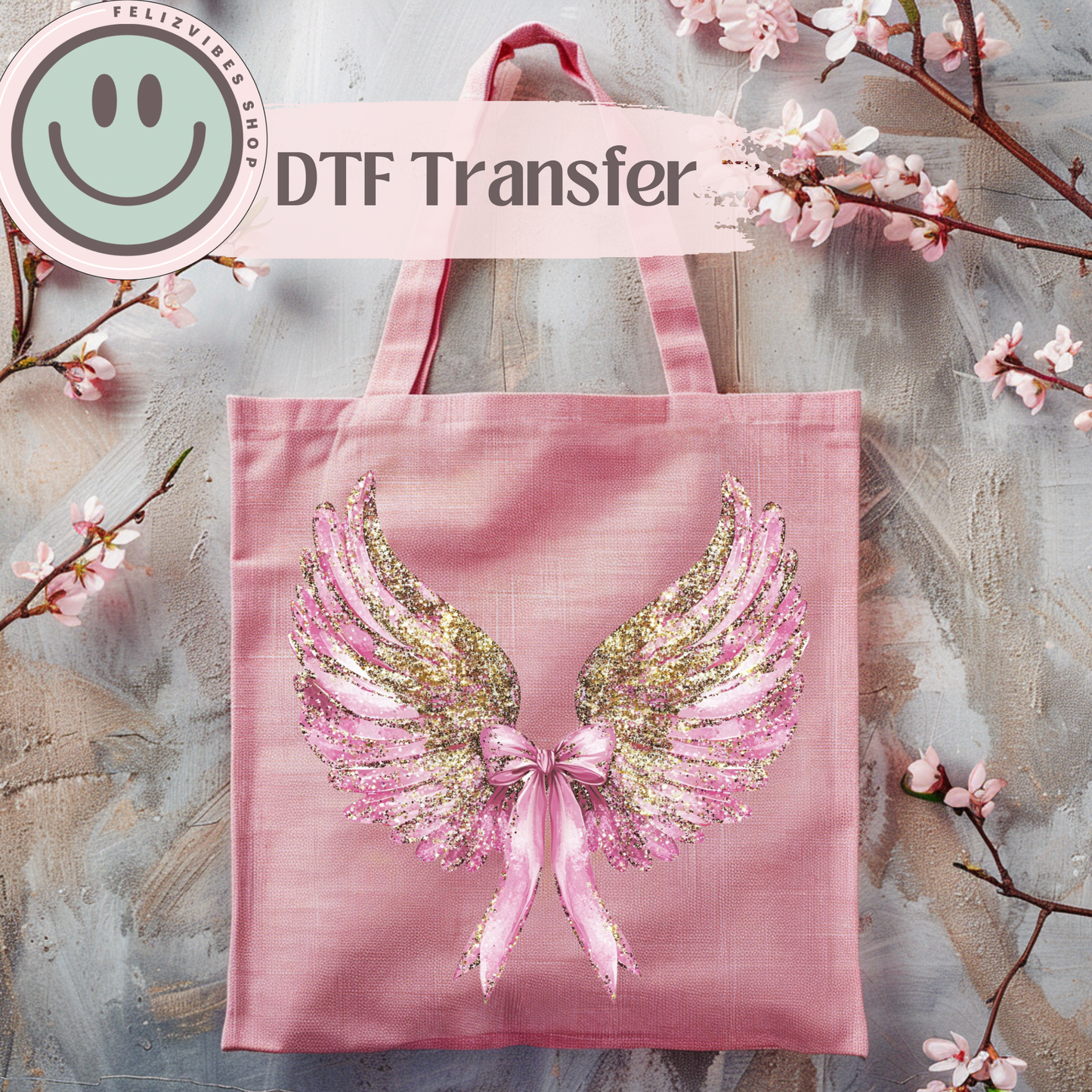 Pink & Gold Wings DTF Print