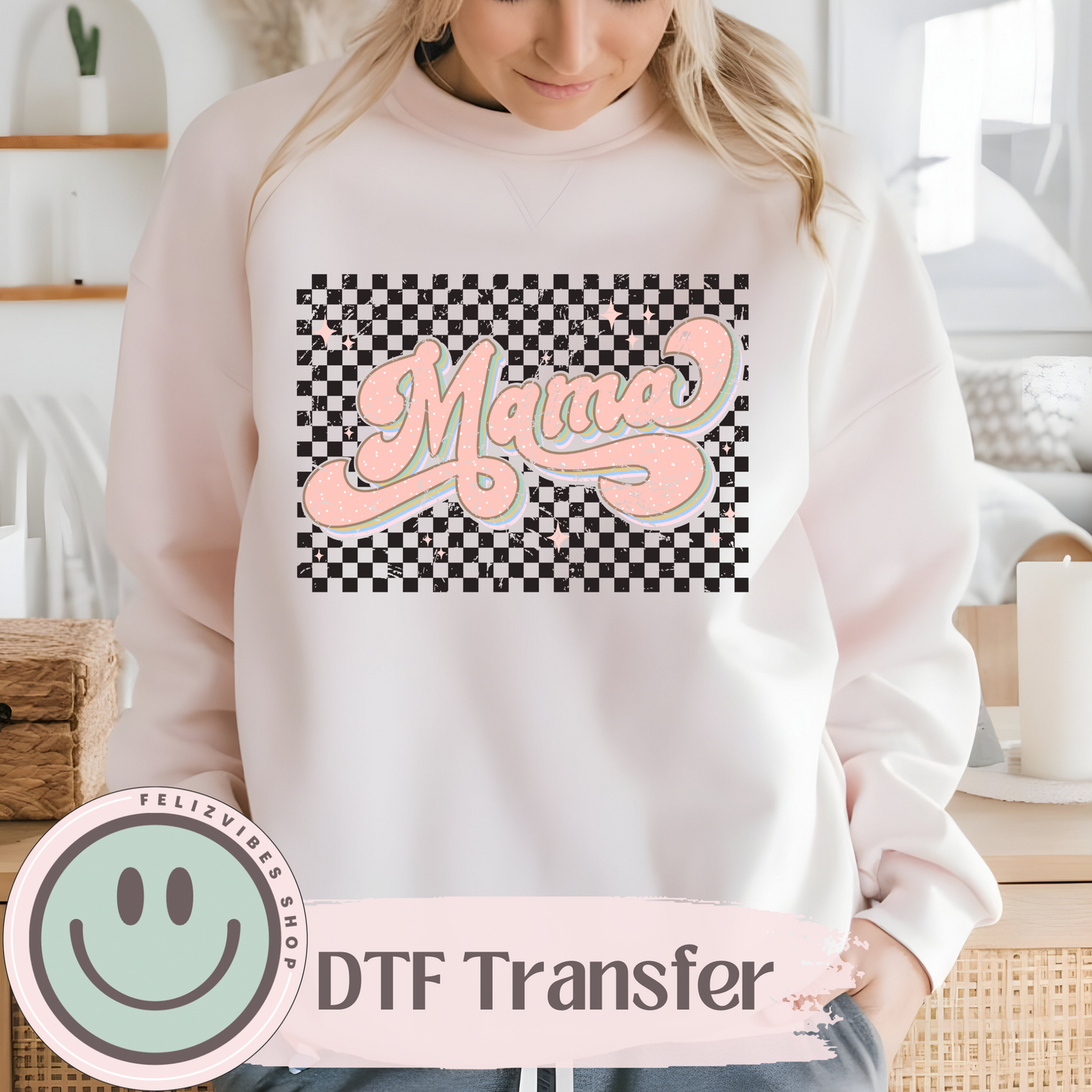 Retro Checkered Mama DTF Print