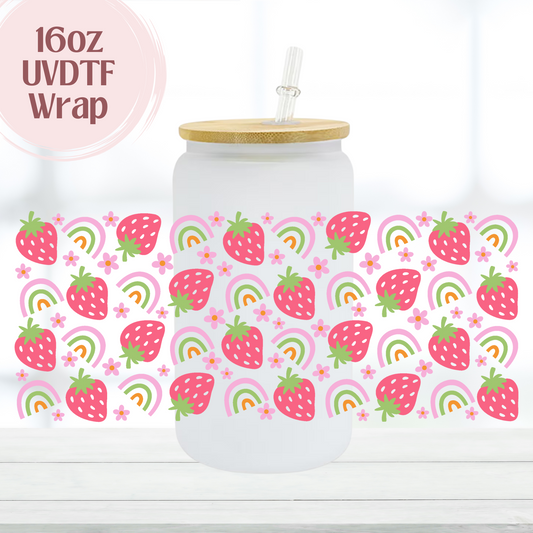 Strawberries and Rainbows 16oz UVDTF Cup Wrap