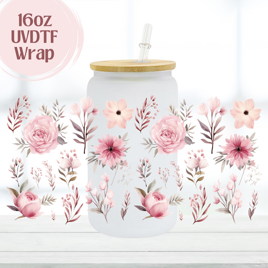 Pink Flowers 16oz UVDTF Cup Wrap