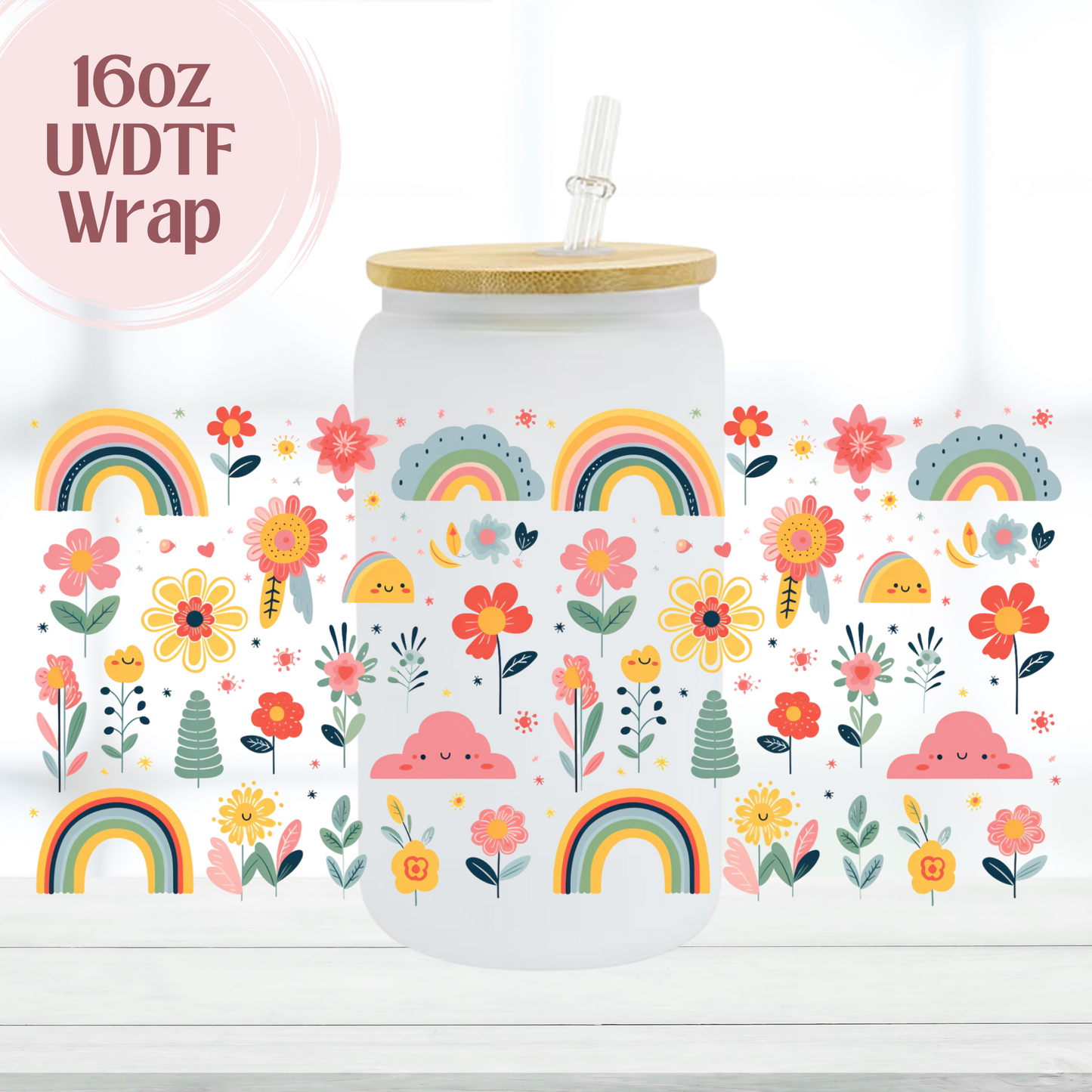 Cute Rainbows and Flowers 16oz UVDTF Cup Wrap