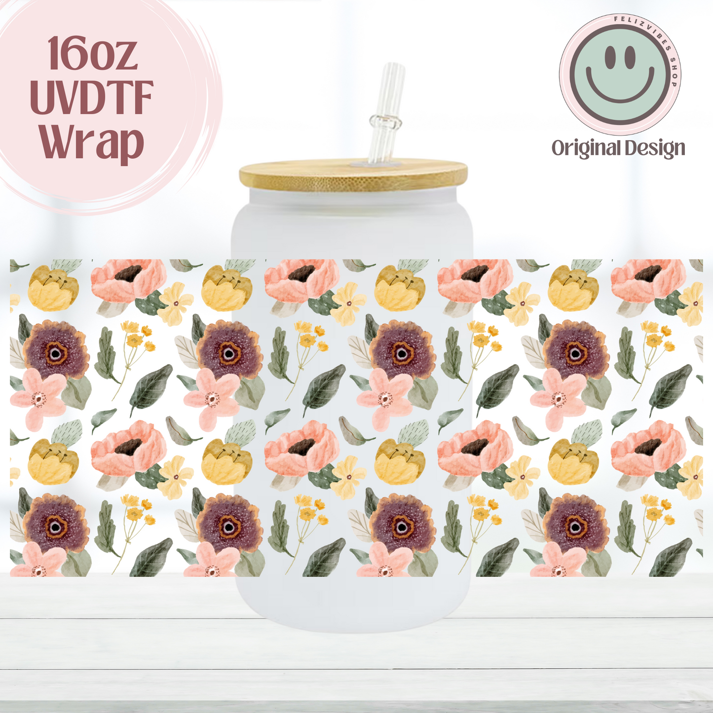 Vintage Flowers 16oz UVDTF Cup Wrap