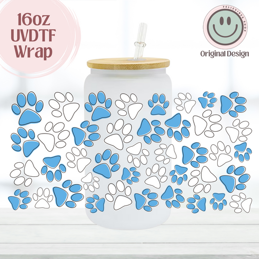 Blue and White Paws 16oz UVDTF Cup Wrap