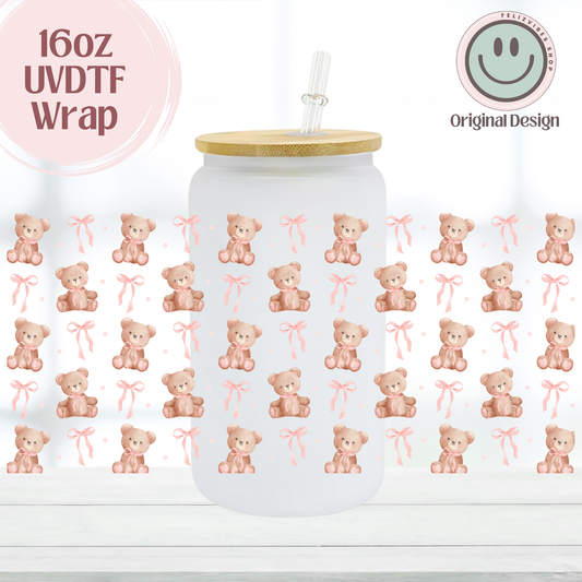 Coquette Teddy Bear with Bows 16oz UVDTF Cup Wrap