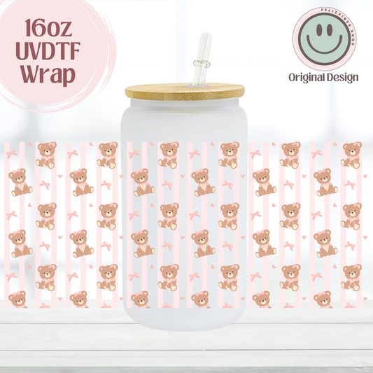 Coquette Teddy Bear With Lines 16oz UVDTF Cup Wrap