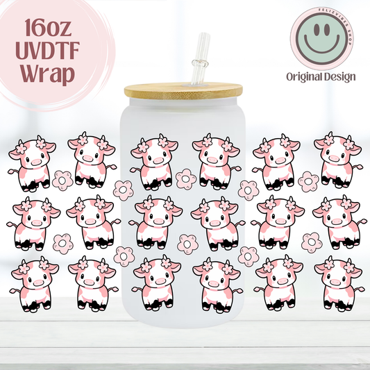 Cute Pink Cow 16oz UVDTF Cup Wrap