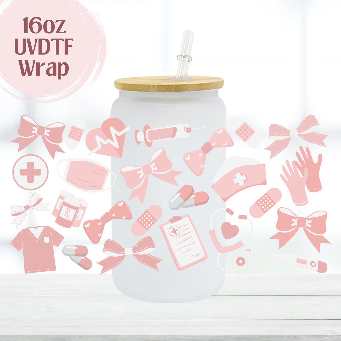 Pink Medical 16oz UVDTF Cup Wrap