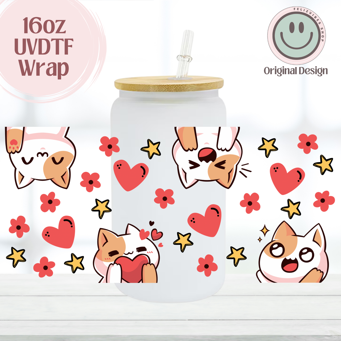 Kawaii Cat 16oz UVDTF Cup Wrap