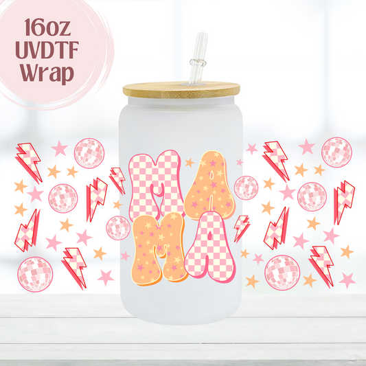 Mama Checkered Pink and Orange 16oz UVDTF Cup Wrap
