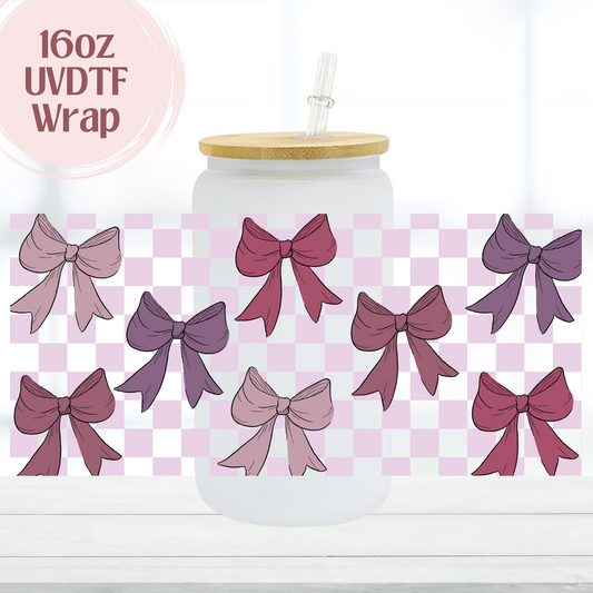 Purple Checkered Bows 16oz UVDTF Cup Wrap