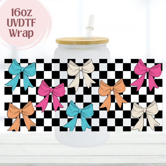 Multicolor Checkered Bows 16oz UVDTF Cup Wrap