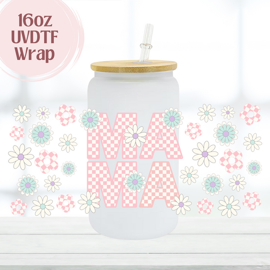 Pastel Checkered Mama 16oz UVDTF Cup Wrap