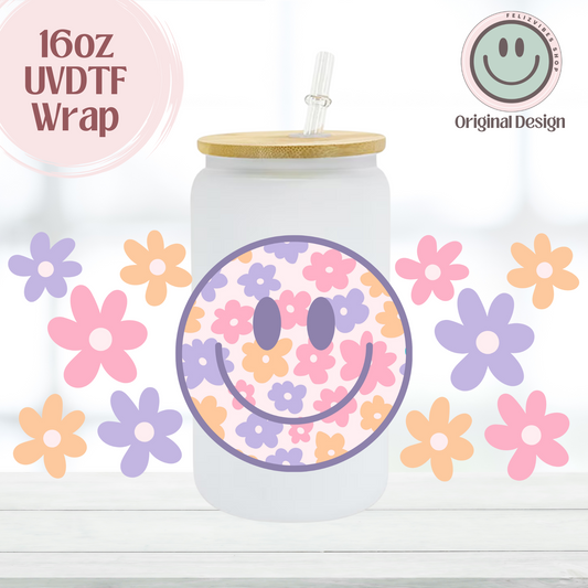 Pink & Purple Smiley 16oz UVDTF Cup Wrap