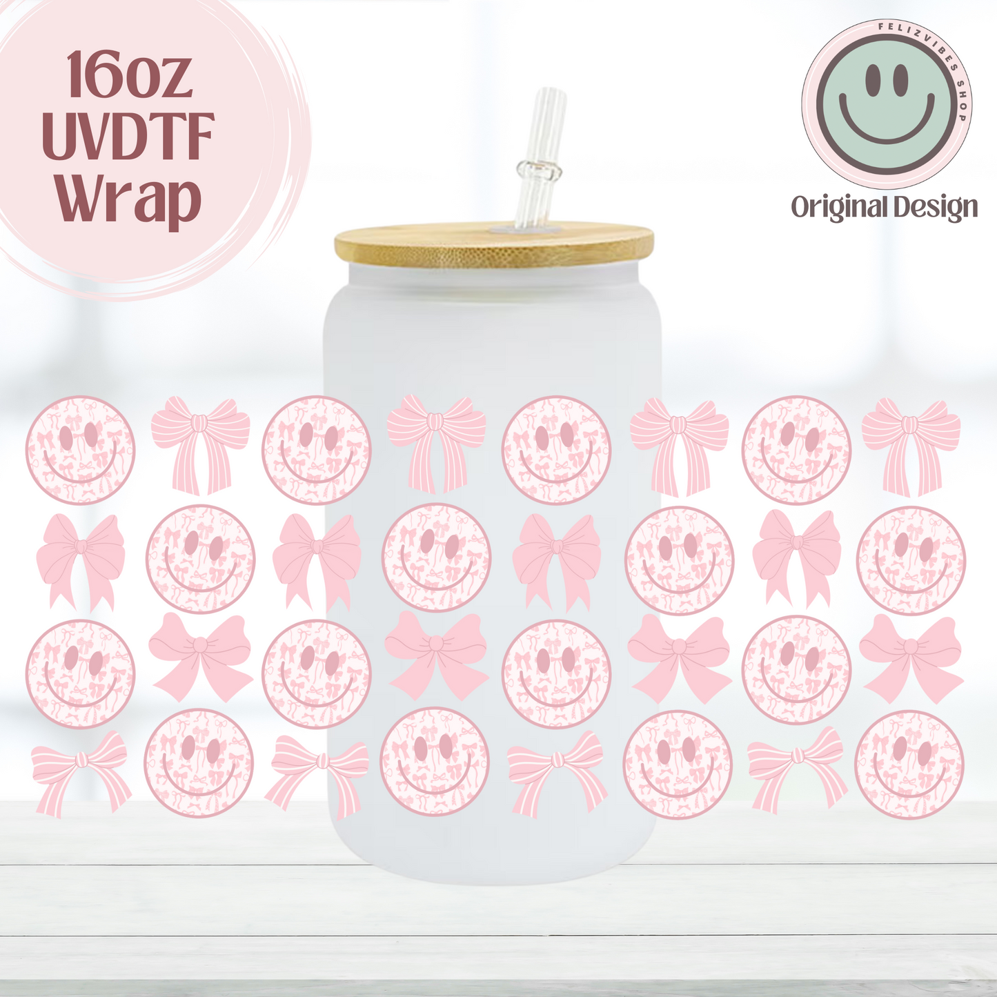 Pink Bows Smiley 16oz UVDTF Cup Wrap