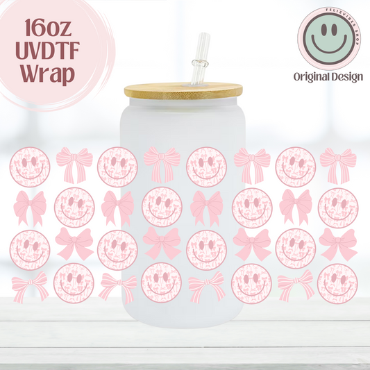 Pink Bows Smiley 16oz UVDTF Cup Wrap