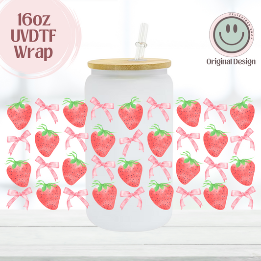 Strawberries and Bows 16oz UVDTF Cup Wrap
