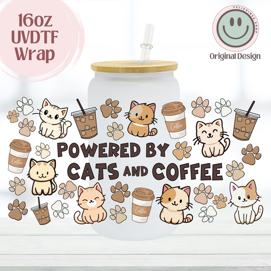 Powered By Cats and Coffee 16oz UVDTF Cup Wrap
