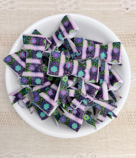 Purple Cheetah Flowers Silicone Straw Topper