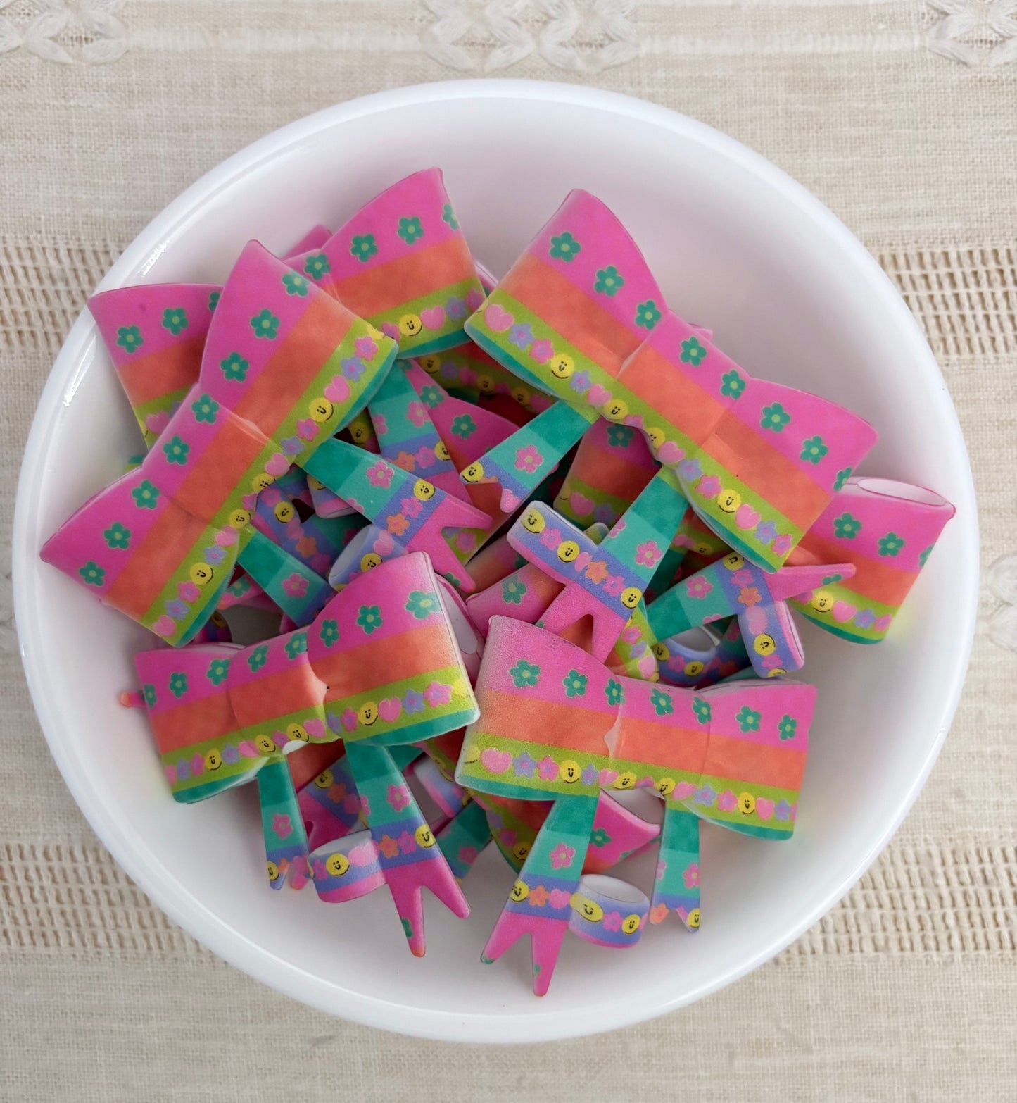 Bright Stripes Floral Smileys Silicone Straw Topper