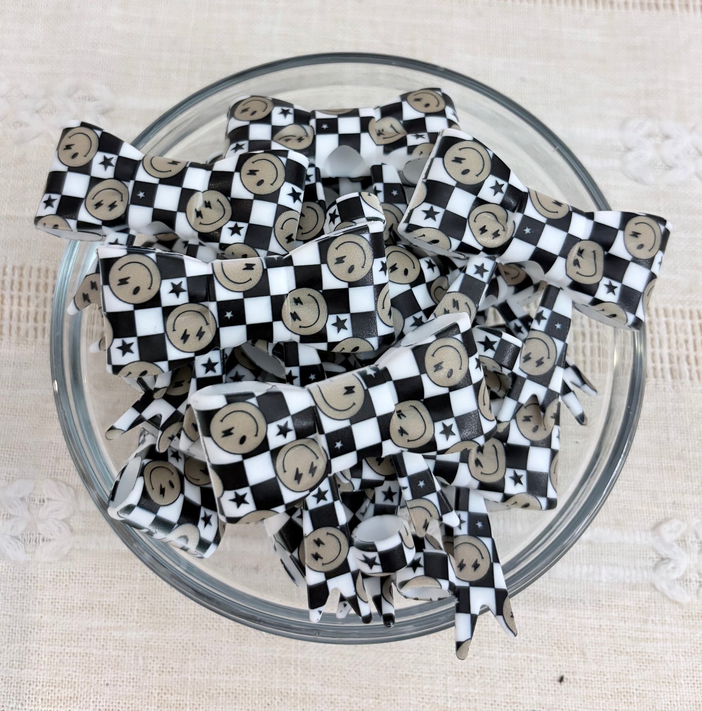 Checkered Smileys Silicone Straw Topper
