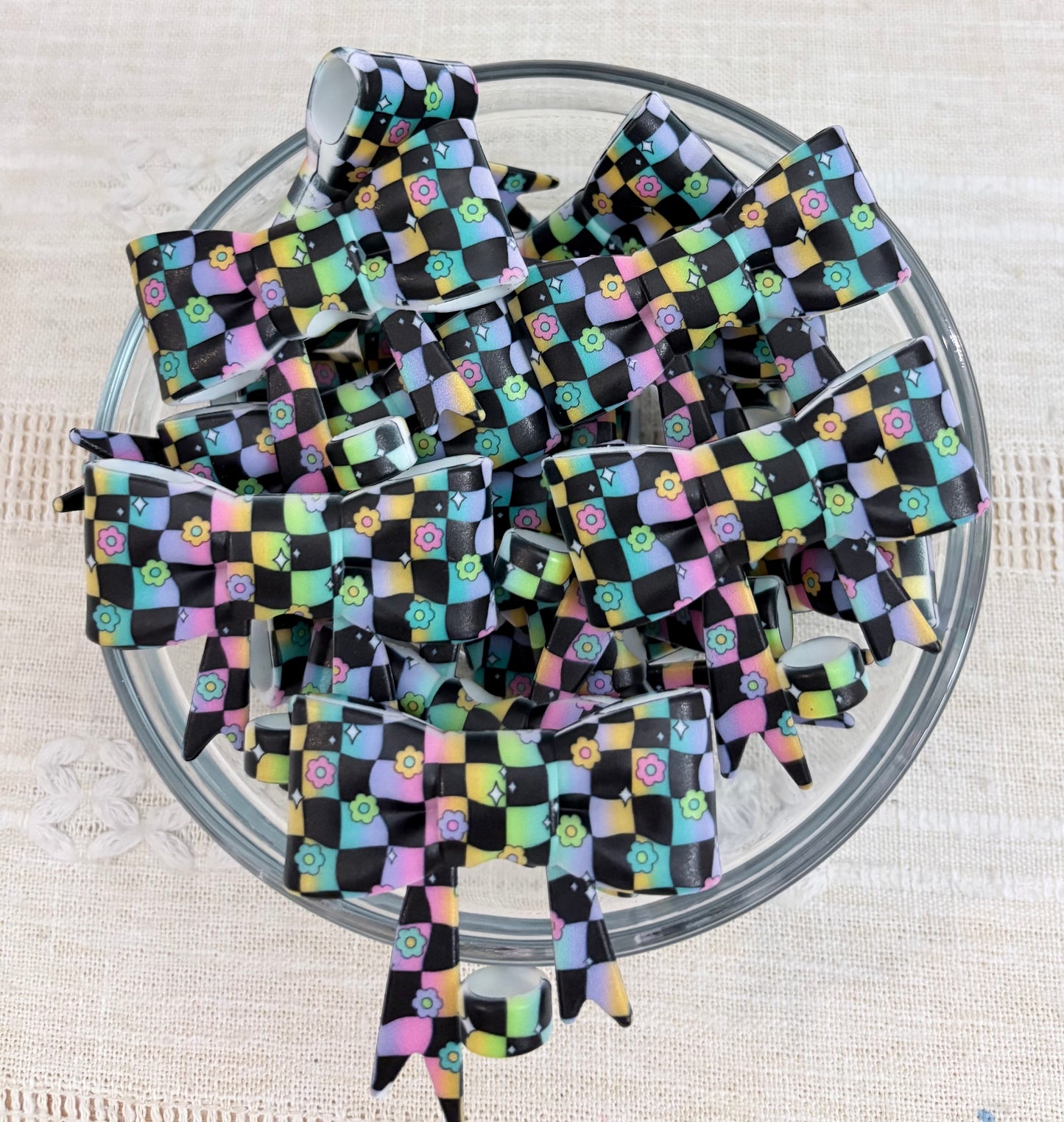 Checkered Floral Silicone Straw Topper