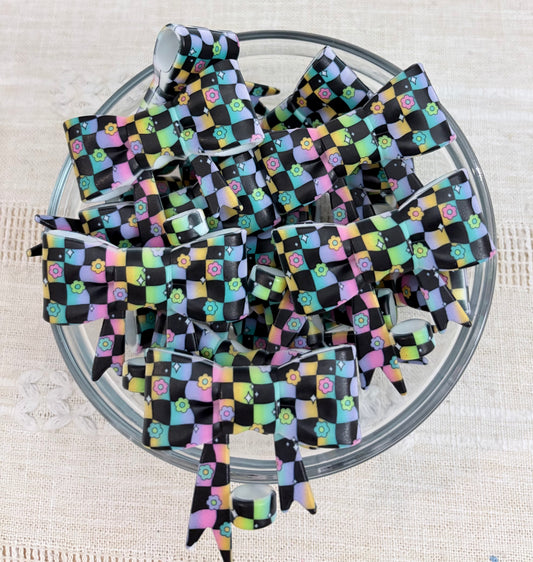 Checkered Floral Silicone Straw Topper