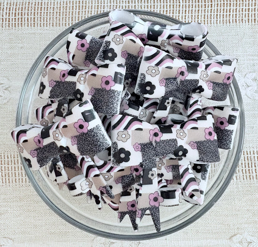 Purple and Black Floral Silicone Straw Topper