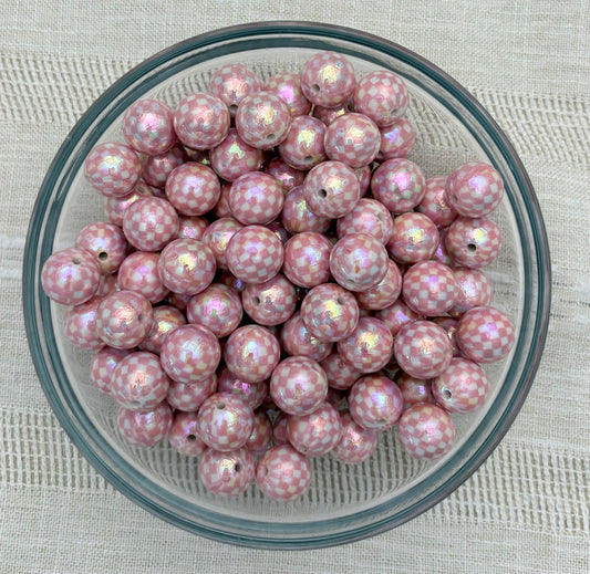 Checkered Pink 16mm Acrylic Bead (Pack of 5)