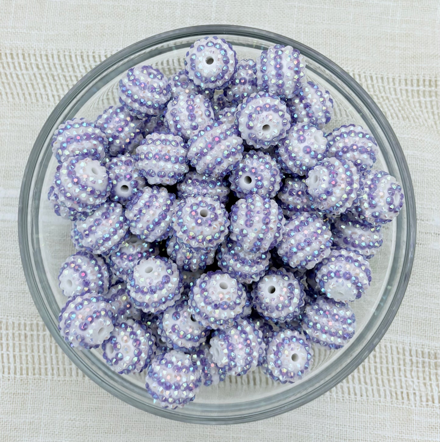 Purple & White 20mm Rhinestone Bead (Pack of 5)