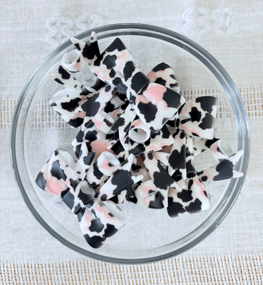 Pink and Black Cow Print Silicone Straw Topper