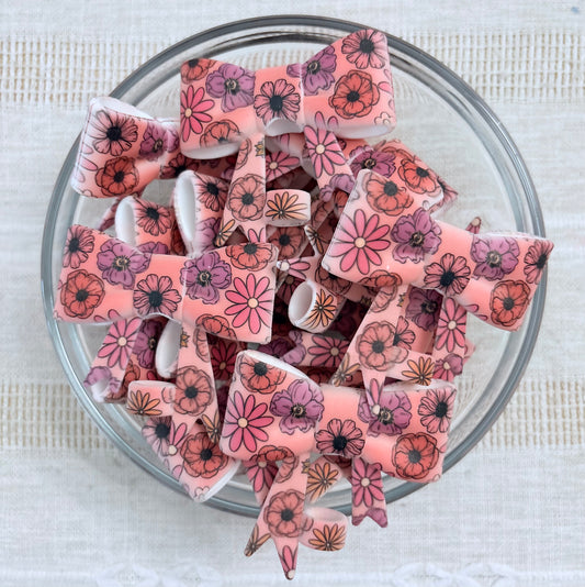 Pink Flowers Silicone Straw Topper