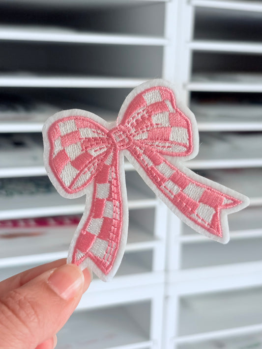 Pink Checkered Bow Small Patch