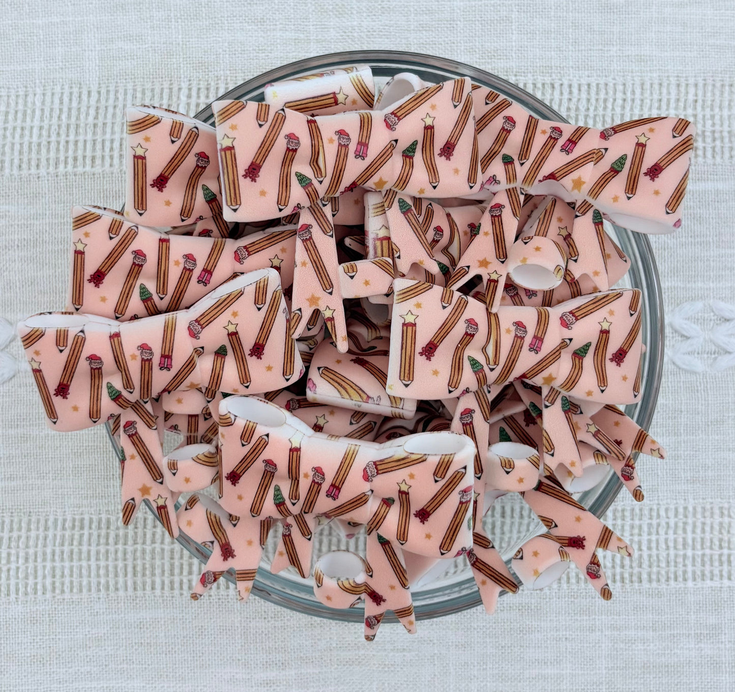 Christmas Pencils Silicone Bow Straw Topper